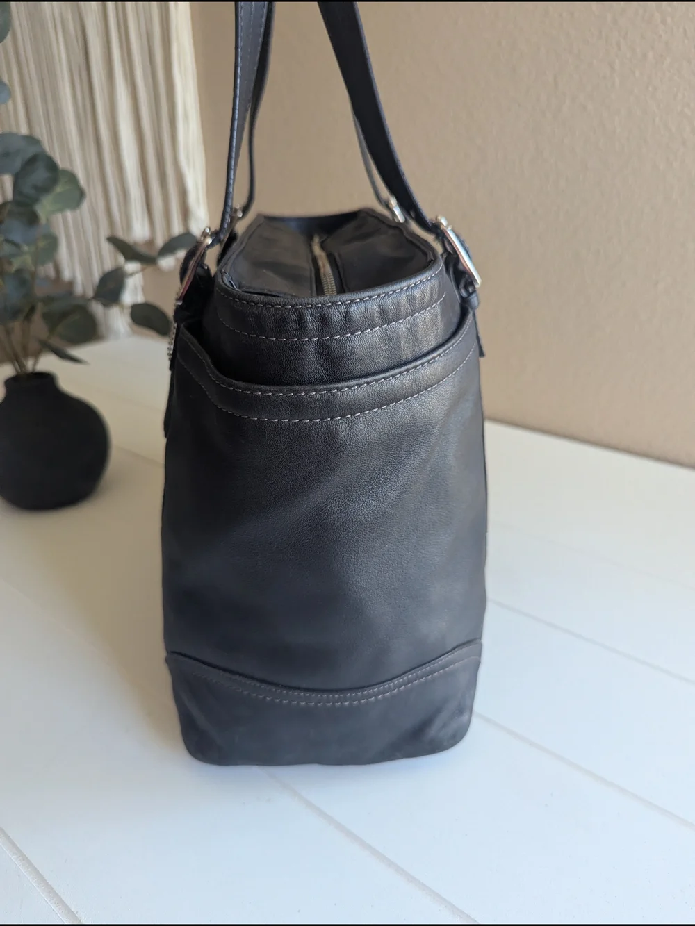 Coach Black Leather Shoulder Bag with Interior Logo Patch